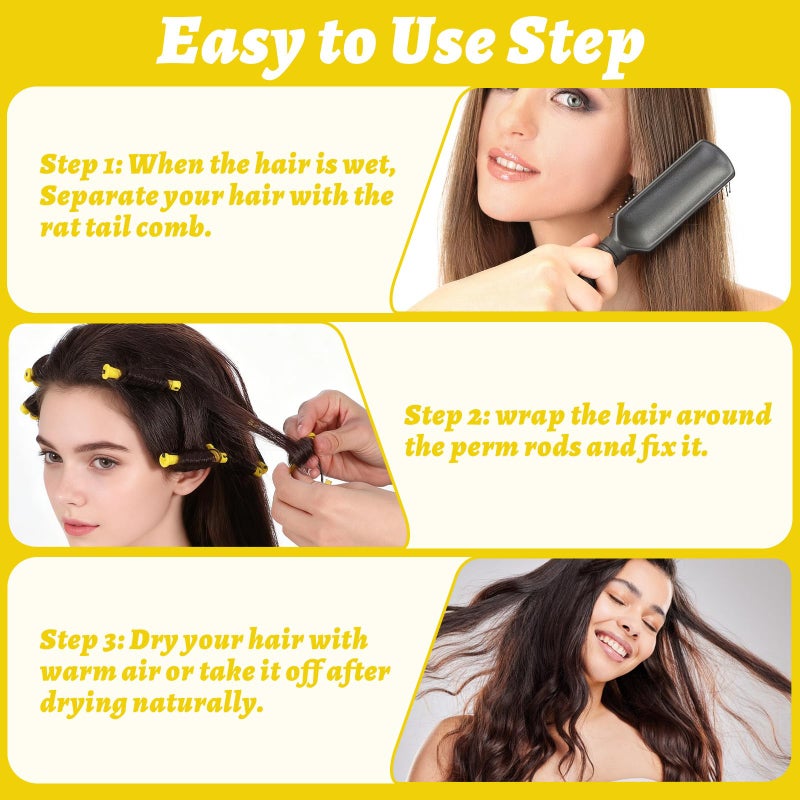 Sibba 60Pcs Hair Perm Pods Set, Plastic Hair Perming Rollers Kit, Rollers Cold Wave Curlers for Hairdressing Styling Salon Home Use, Yellow - Image 3